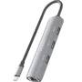 Aisens Dock USB-C a Ethernet Gigabit + Hub 3xUSB-A, Gris